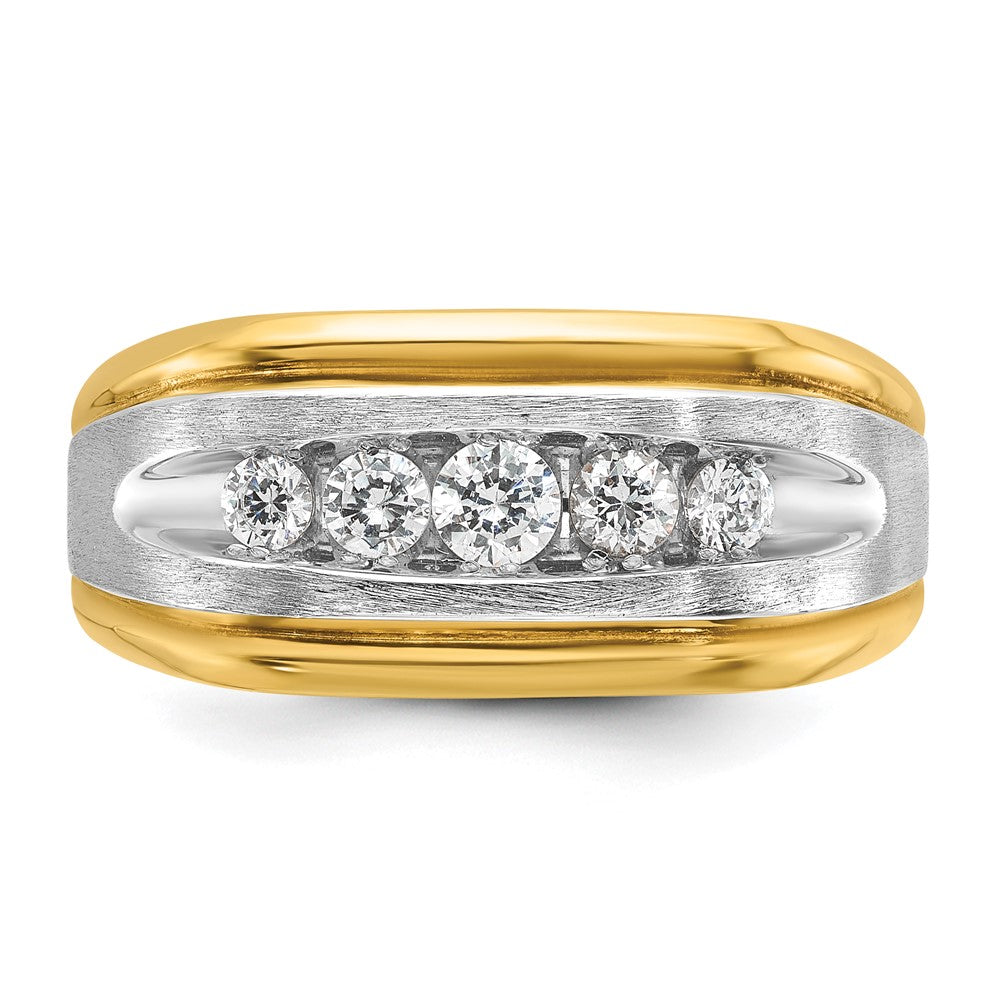 14k Two-tone Two Tone 1/2 Ct. Lab Grown Diamond VS/SI+ G+ Five Stone Polished and Satin Men's Ring
