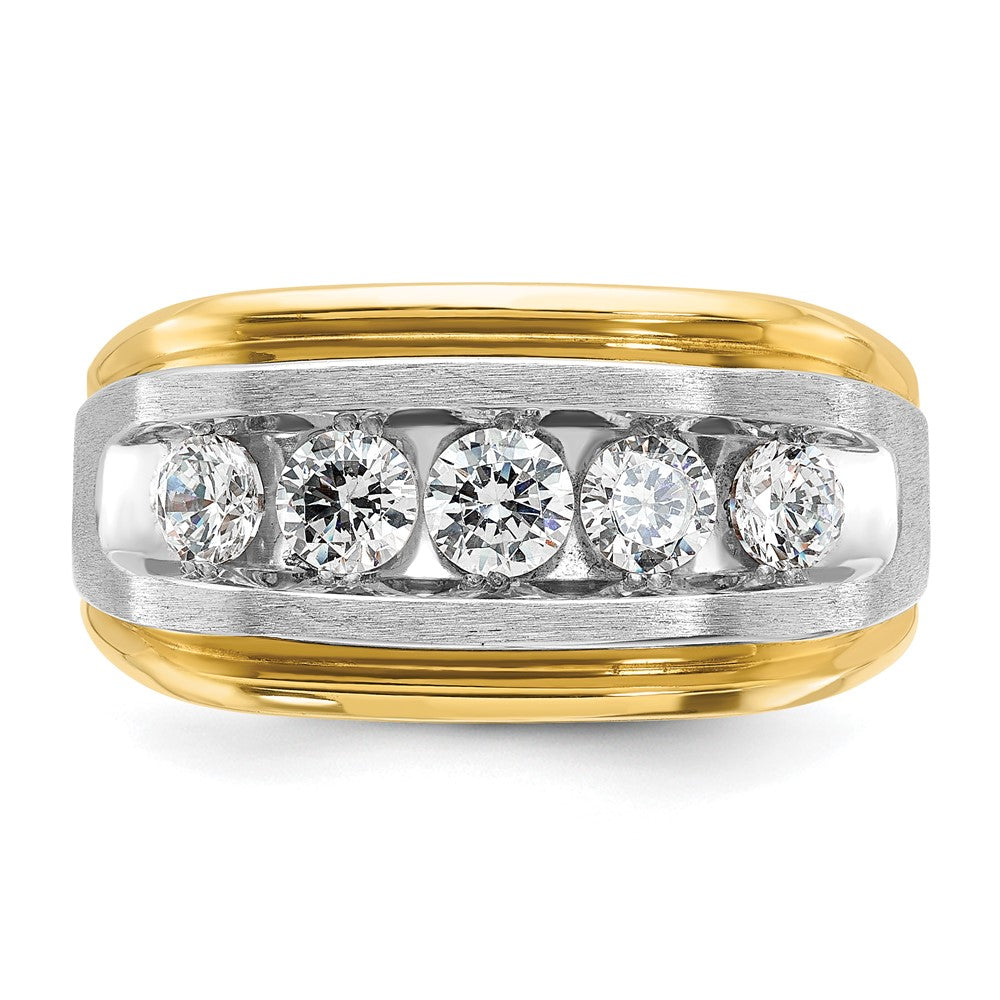10K Two-Tone Ibgoodman Men'S Polished Satin And Grooved 5-Stone 1 Carat A Quality Diamond Ring