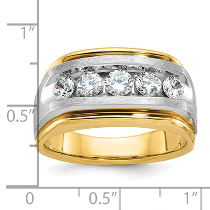 10K Two-Tone Ibgoodman Men'S Polished Satin And Grooved 5-Stone 1 Carat A Quality Diamond Ring