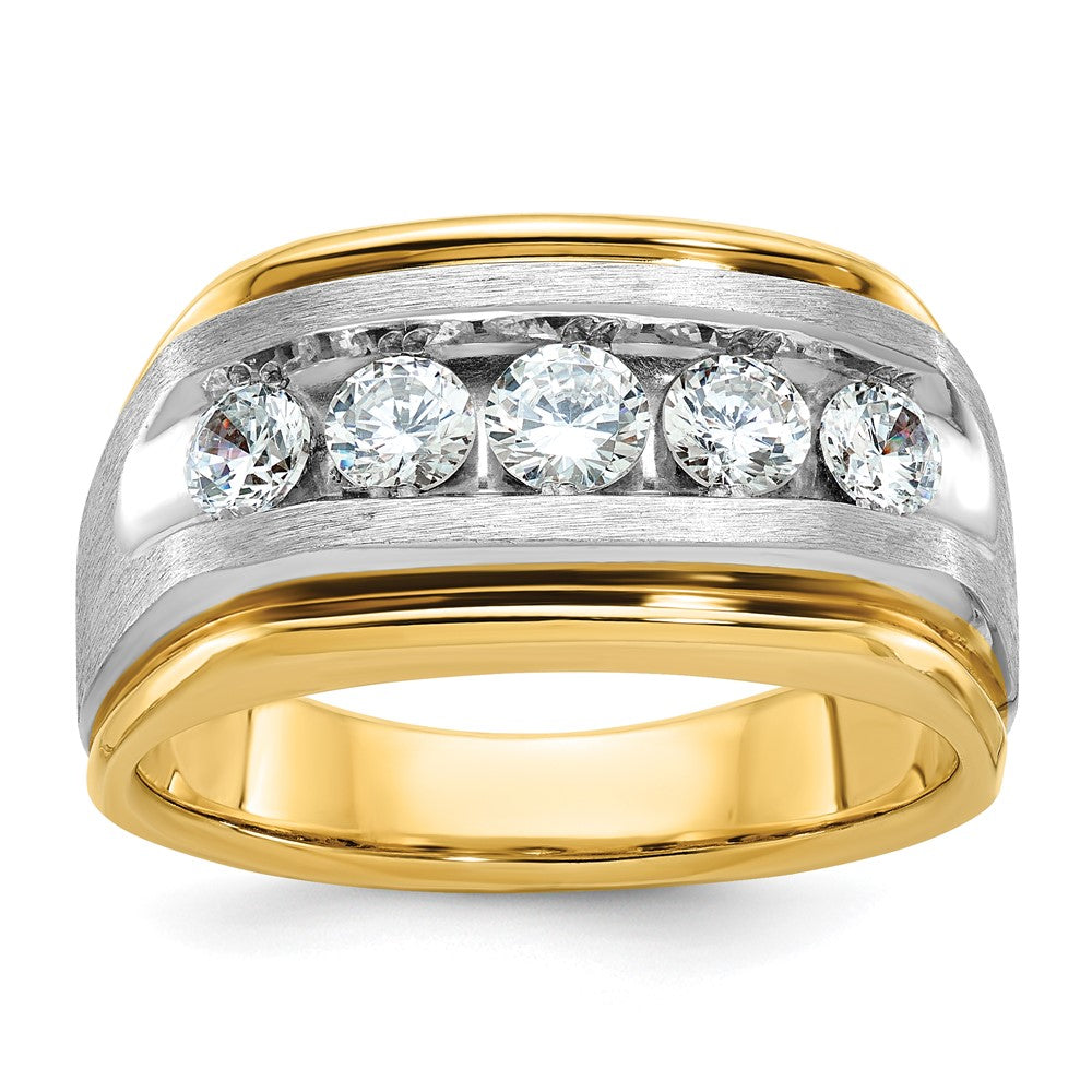 10K Two-Tone Ibgoodman Men'S Polished Satin And Grooved 5-Stone 1 Carat A Quality Diamond Ring