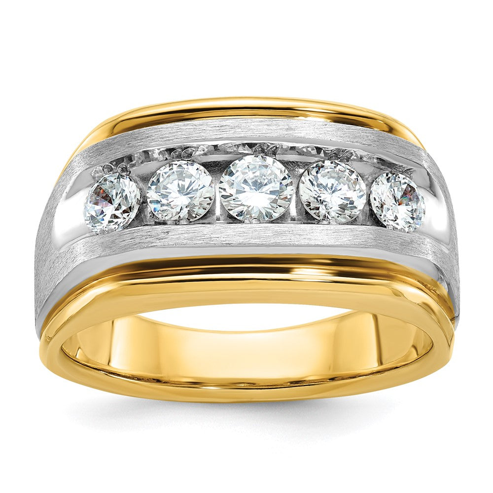 14k Two-tone Two Tone 1 Ct. Lab Grown Diamond VS/SI+ G+ Five Stone Polished and Satin Men's Ring