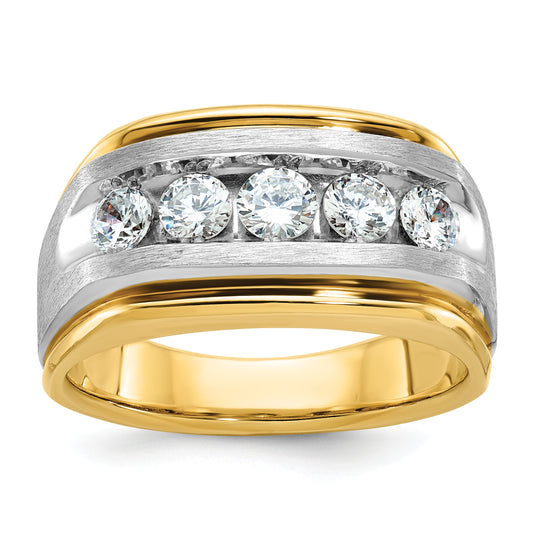 14k Two-tone Two Tone 1 Ct. Lab Grown Diamond VS/SI+ G+ Five Stone Polished and Satin Men's Ring