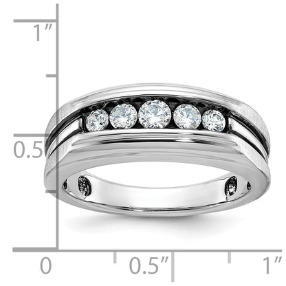 10K White Gold Ibgoodman With Black Rhodium Men'S Polished Satin And Grooved 5-Stone 1/2 Carat A Quality Diamond Ring