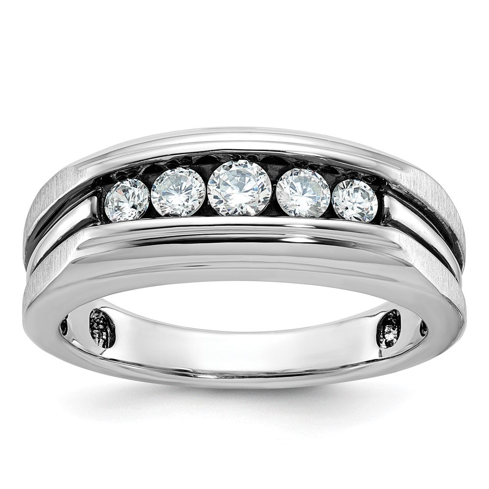 10K White Gold Ibgoodman With Black Rhodium Men'S Polished Satin And Grooved 5-Stone 1/2 Carat A Quality Diamond Ring