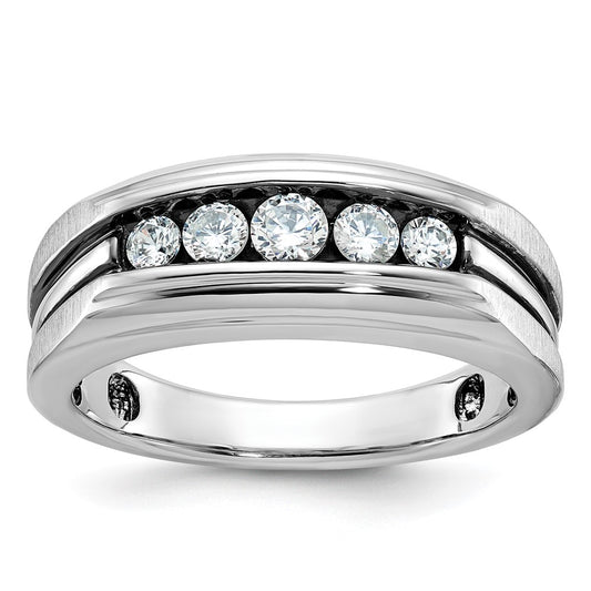 10K White Gold Ibgoodman With Black Rhodium Men'S Polished Satin And Grooved 5-Stone 1/2 Carat A Quality Diamond Ring