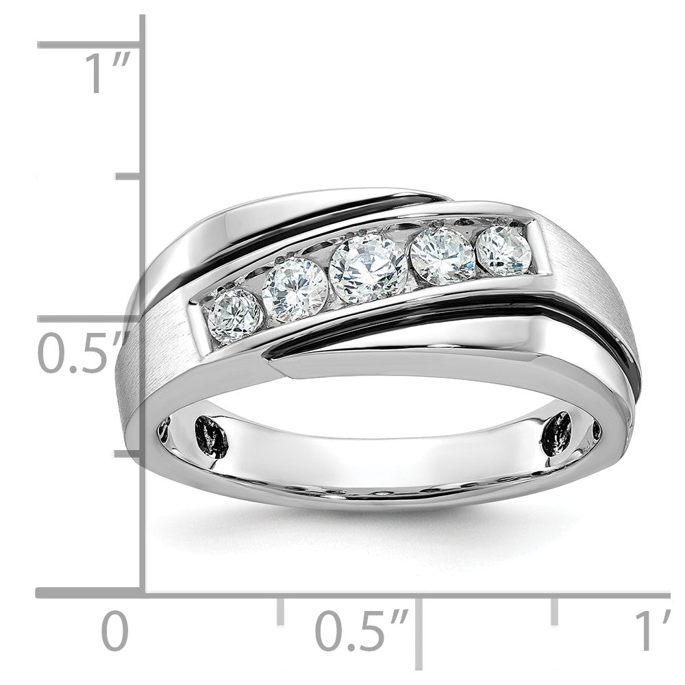 10K White Gold Men'S Polished Satin And Grooved Ring Mounting
