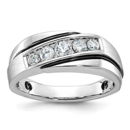 10K White Gold Ibgoodman With Black Rhodium Men'S Polished Satin And Grooved 1/2 Carat A Quality Diamond Ring