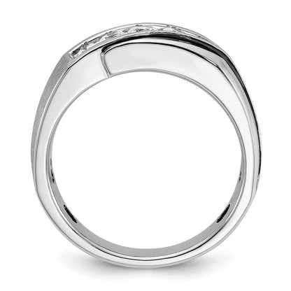 14k White Gold with Black Rhodium 1/2 Ct. Lab Grown Diamond VS/SI+ G+ Polished Satin and Grooved Men's Ring