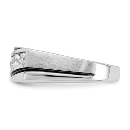14k White Gold with Black Rhodium 1/2 Ct. Lab Grown Diamond VS/SI+ G+ Complete Polished Satin and Grooved Men's Ring