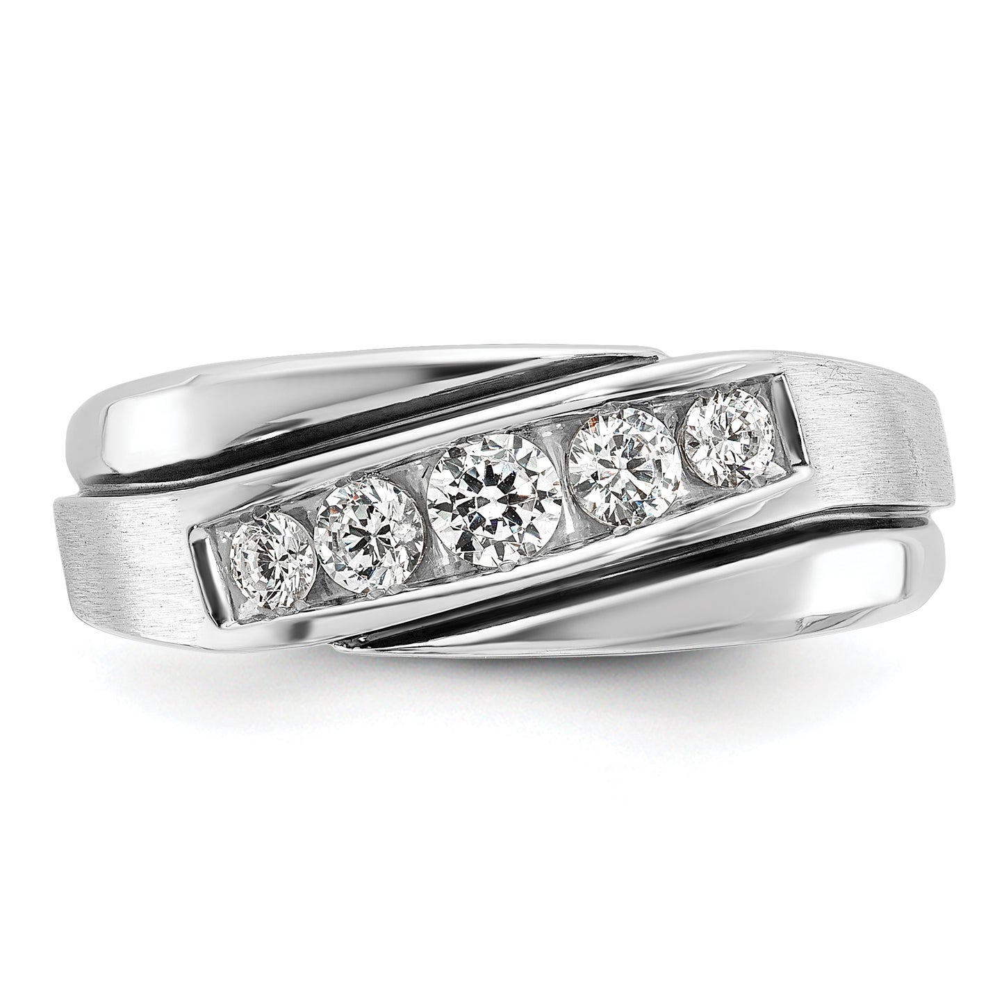 14k White Gold with Black Rhodium 1/2 Ct. Lab Grown Diamond VS/SI+ G+ Polished Satin and Grooved Men's Ring