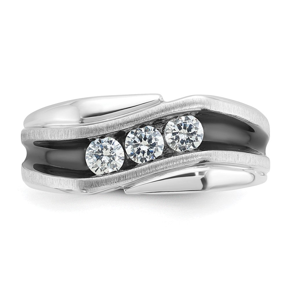 14k White Gold with Black Rhodium 1/2 Ct. Lab Grown Diamond VS/SI+ G+ Complete Polished Satin and Grooved Men's Ring