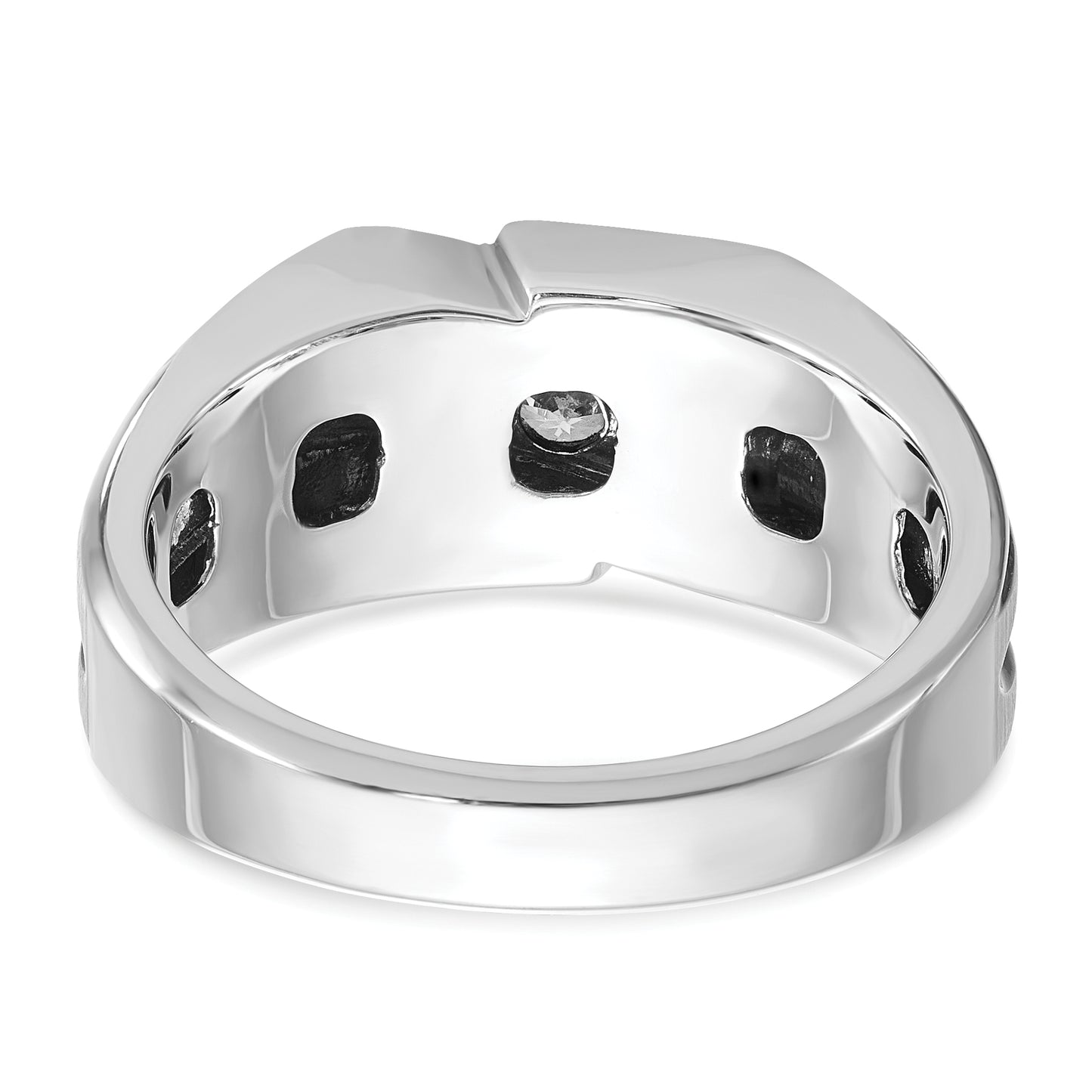 14k White Gold with Black Rhodium 1/2 Ct. Lab Grown Diamond VS/SI+ G+ Polished Satin and Grooved Men's Ring