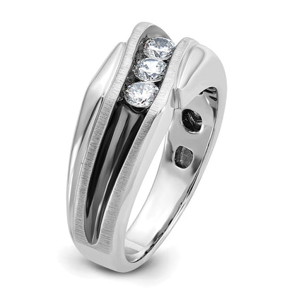 14k White Gold with Black Rhodium 1/2 Ct. Lab Grown Diamond VS/SI+ G+ Complete Polished Satin and Grooved Men's Ring