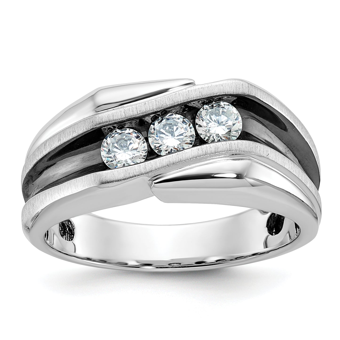 14k White Gold with Black Rhodium 1/2 Ct. Lab Grown Diamond VS/SI+ G+ Polished Satin and Grooved Men's Ring