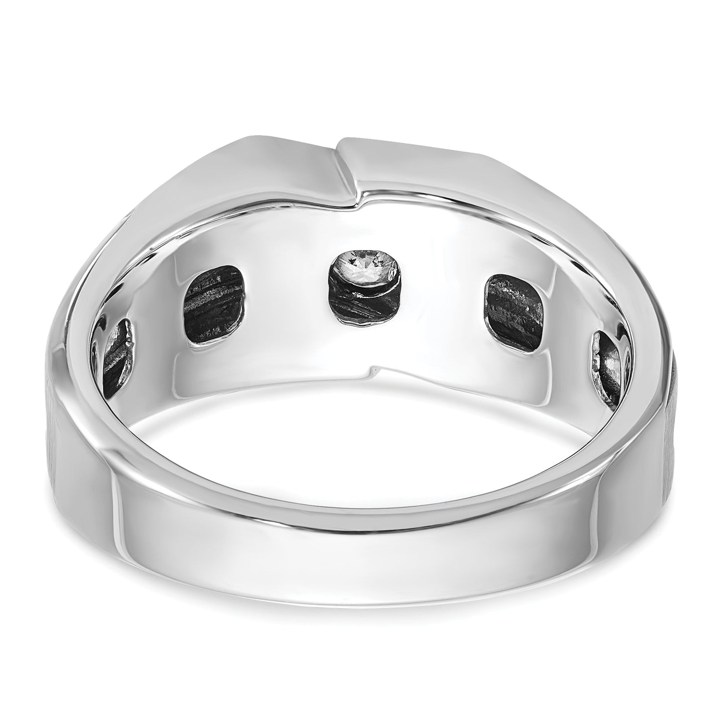 14k White Gold with Black Rhodium 1/5 Ct. Lab Grown Diamond VS/SI+ G+ Polished Satin and Grooved Men's Ring