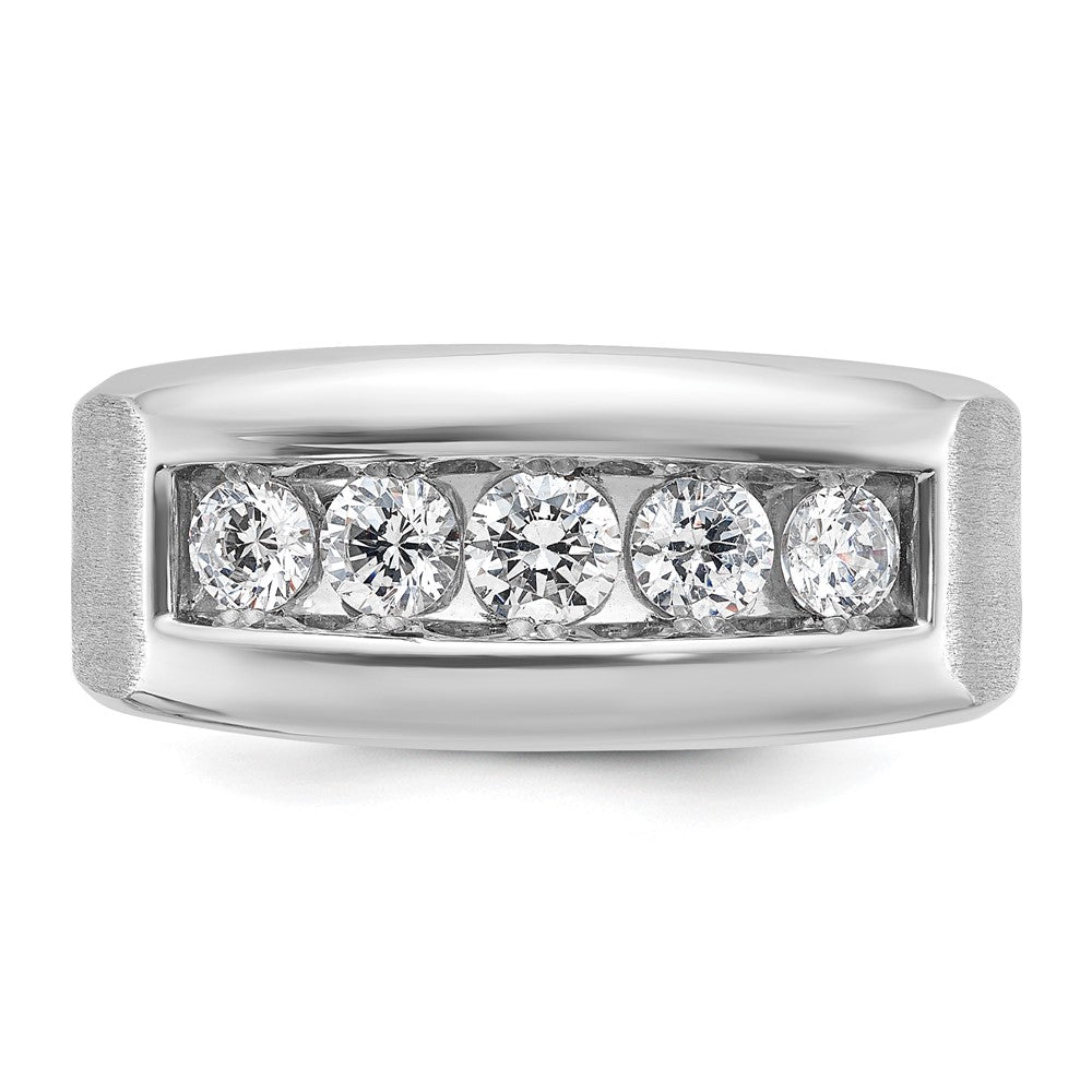 14k White Gold 1 Ct. Lab Grown Diamond VS/SI+ G+ Five Stone Polished and Satin Men's Ring
