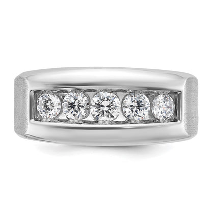 14k White Gold 1 Ct. Lab Grown Diamond VS/SI+ G+ Five Stone Polished and Satin Men's Ring