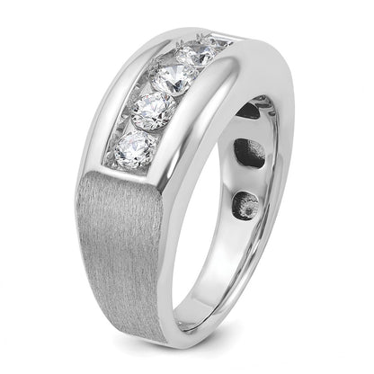 14k White Gold 1 Ct. Lab Grown Diamond VS/SI+ G+ Five Stone Polished and Satin Men's Ring