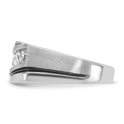 10K White Gold Men'S Polished Satin And Grooved Ring Mounting