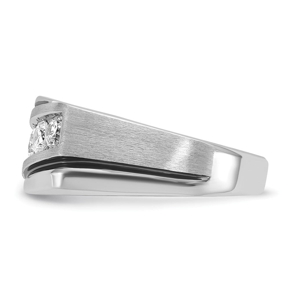 10K White Gold Ibgoodman With Black Rhodium Men'S Polished Satin And Grooved 1 Carat A Quality Diamond Ring