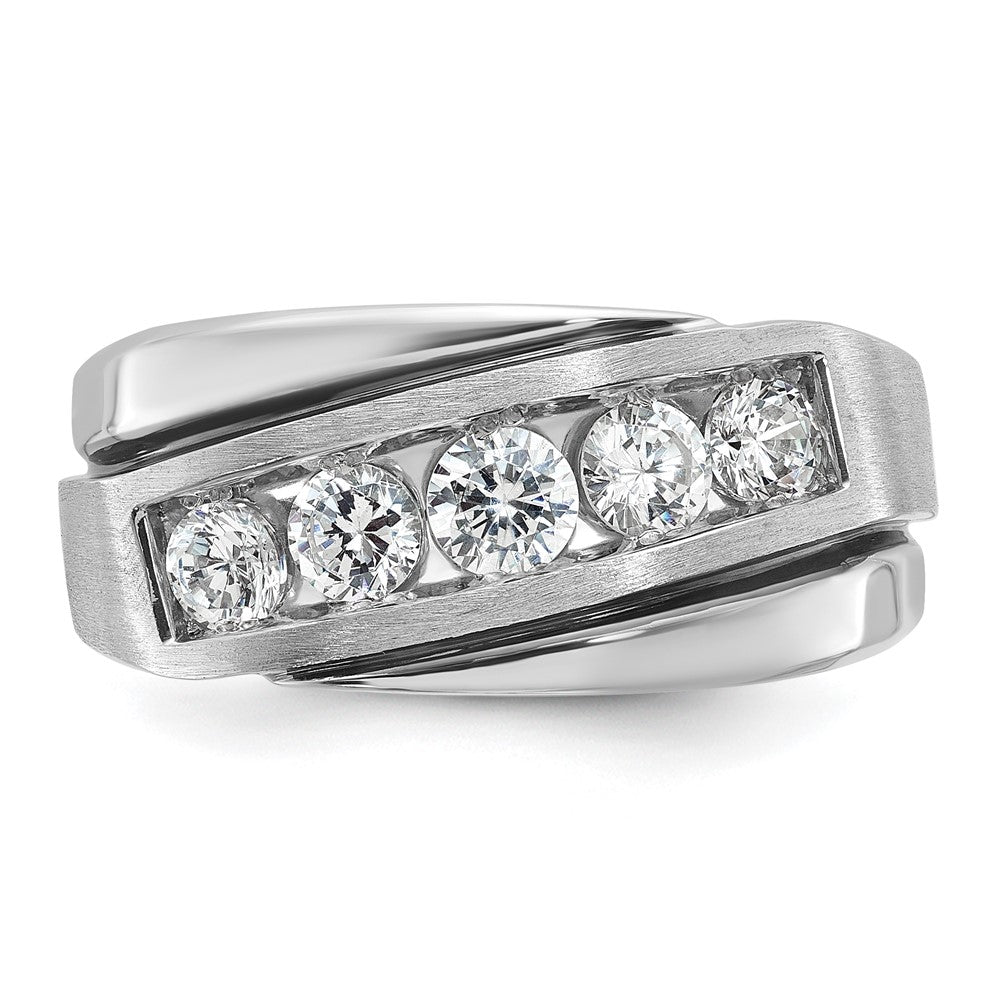 10K White Gold Ibgoodman With Black Rhodium Men'S Polished Satin And Grooved 1 Carat A Quality Diamond Ring