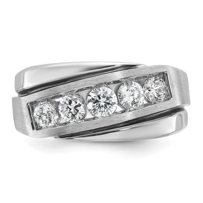 10K White Gold Ibgoodman With Black Rhodium Men'S Polished Satin And Grooved 1 Carat A Quality Diamond Ring