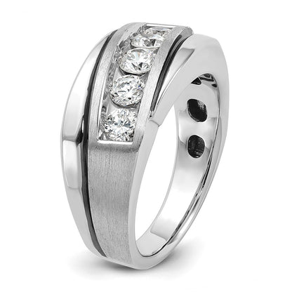 10K White Gold Ibgoodman With Black Rhodium Men'S Polished Satin And Grooved 1 Carat A Quality Diamond Ring