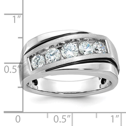 10K White Gold Ibgoodman With Black Rhodium Men'S Polished Satin And Grooved 1 Carat A Quality Diamond Ring