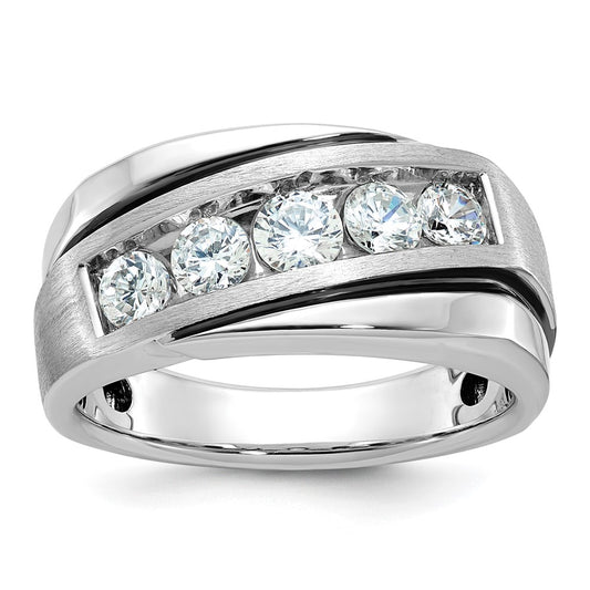 10K White Gold Ibgoodman With Black Rhodium Men'S Polished Satin And Grooved 1 Carat A Quality Diamond Ring