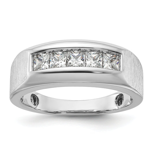 14k White Gold 1 Ct. Lab Grown Diamond VS/SI+ G+ Five Stone Polished and Satin Men's Ring