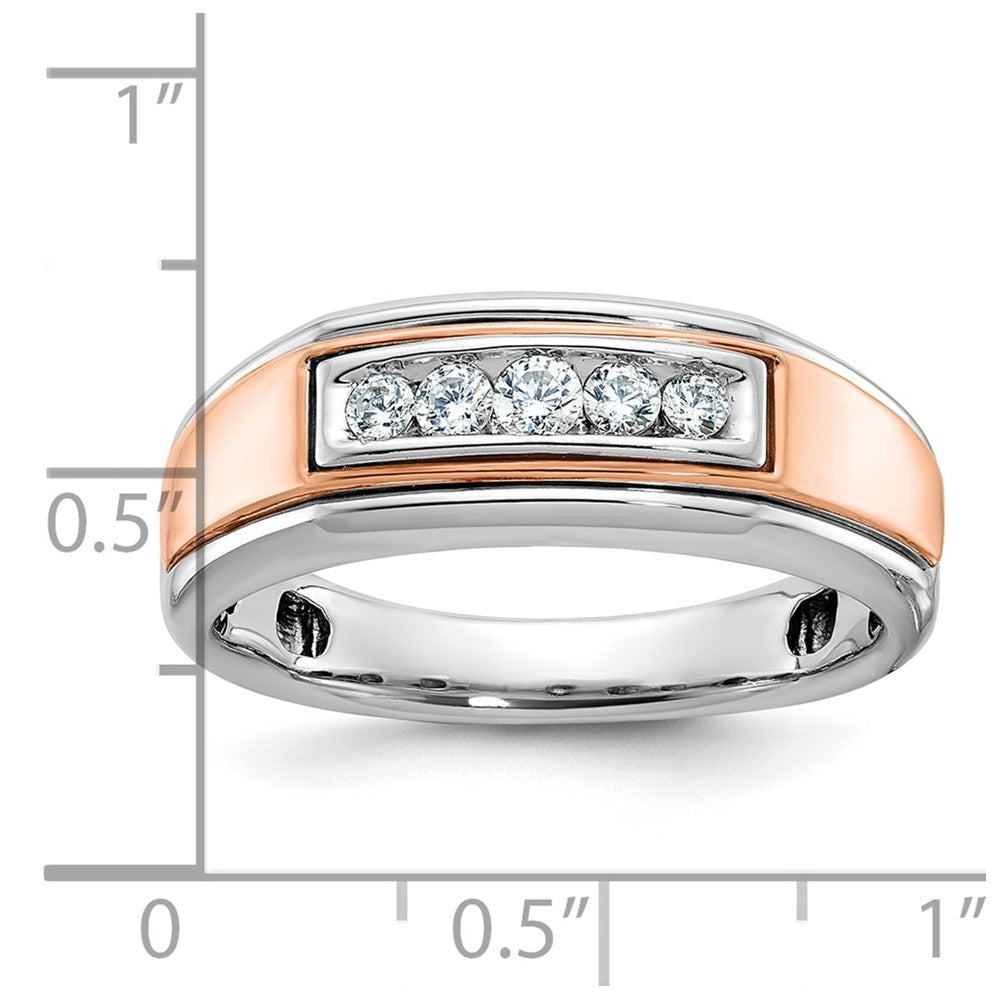 10K Two-Tone Ibgoodman White And Rose Gold Men'S Polished 5-Stone 1/4 Carat A Quality Diamond Ring