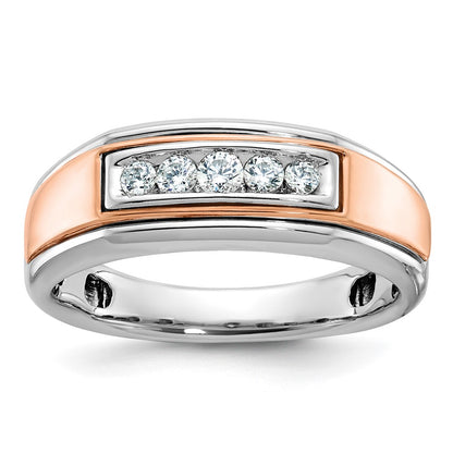 10K Two-Tone Ibgoodman White And Rose Gold Men'S Polished 5-Stone 1/4 Carat A Quality Diamond Ring