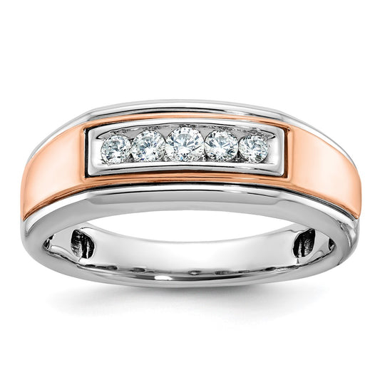 10K Two-Tone Ibgoodman White And Rose Gold Men'S Polished 5-Stone 1/4 Carat A Quality Diamond Ring