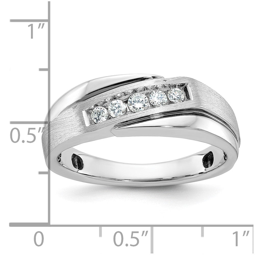 10K White Gold Ibgoodman With Black Rhodium Men'S Polished Satin And Grooved 1/4 Carat A Quality Diamond Ring