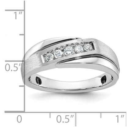 10K White Gold Ibgoodman With Black Rhodium Men'S Polished Satin And Grooved 1/4 Carat A Quality Diamond Ring