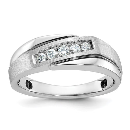 10K White Gold Ibgoodman With Black Rhodium Men'S Polished Satin And Grooved 1/4 Carat A Quality Diamond Ring