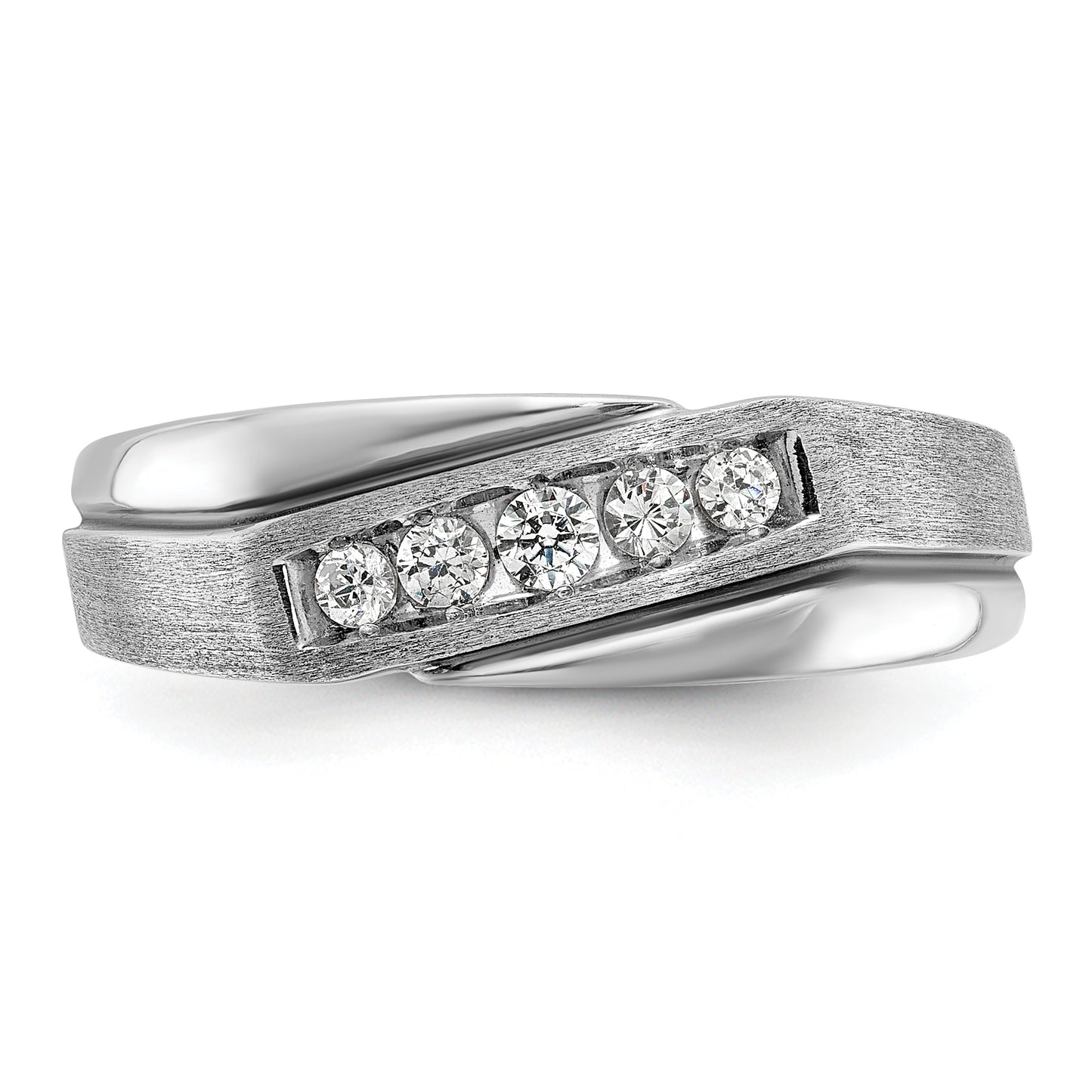 14k White Gold with Black Rhodium 1/4 Ct. Lab Grown Diamond VS/SI+ G+ Polished Satin and Grooved Men's Ring