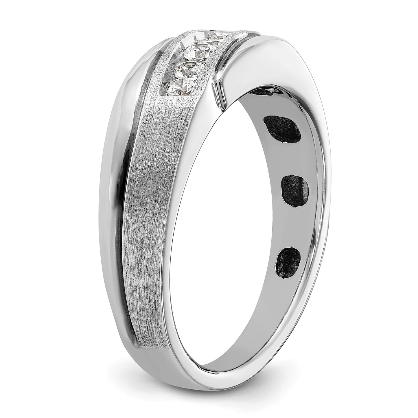 14k White Gold with Black Rhodium 1/4 Ct. Lab Grown Diamond VS/SI+ G+ Polished Satin and Grooved Men's Ring