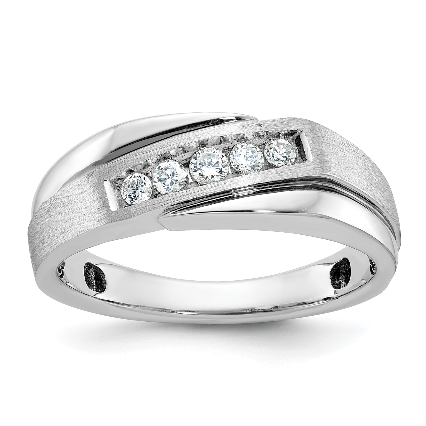 14k White Gold with Black Rhodium 1/4 Ct. Lab Grown Diamond VS/SI+ G+ Polished Satin and Grooved Men's Ring