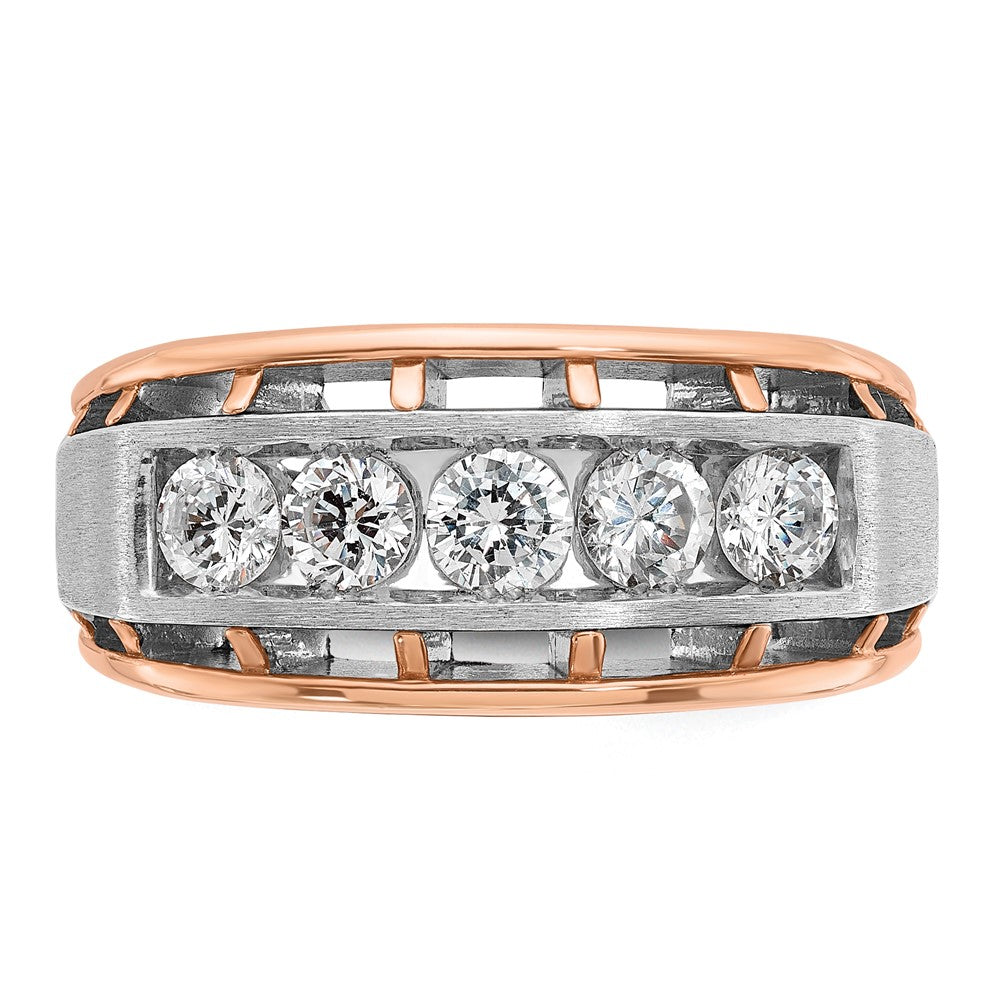 10K Two-Tone Ibgoodman White And Rose Gold Men'S Polished Satin Cut-Out 5-Stone 1 Carat A Quality Diamond Ring