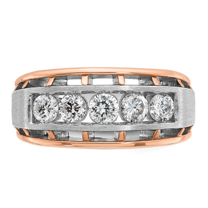10K Two-Tone Ibgoodman White And Rose Gold Men'S Polished Satin Cut-Out 5-Stone 1 Carat A Quality Diamond Ring