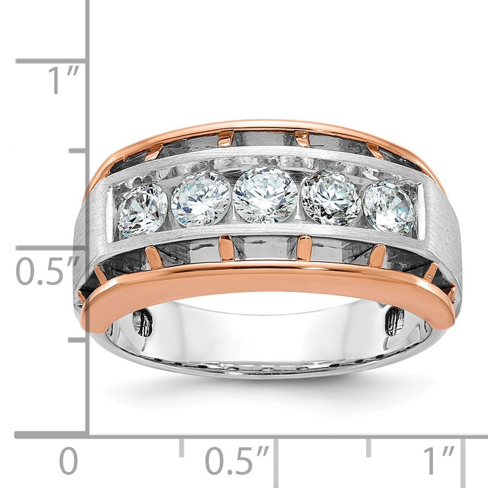 10K Two-Tone Ibgoodman White And Rose Gold Men'S Polished Satin Cut-Out 5-Stone 1 Carat A Quality Diamond Ring