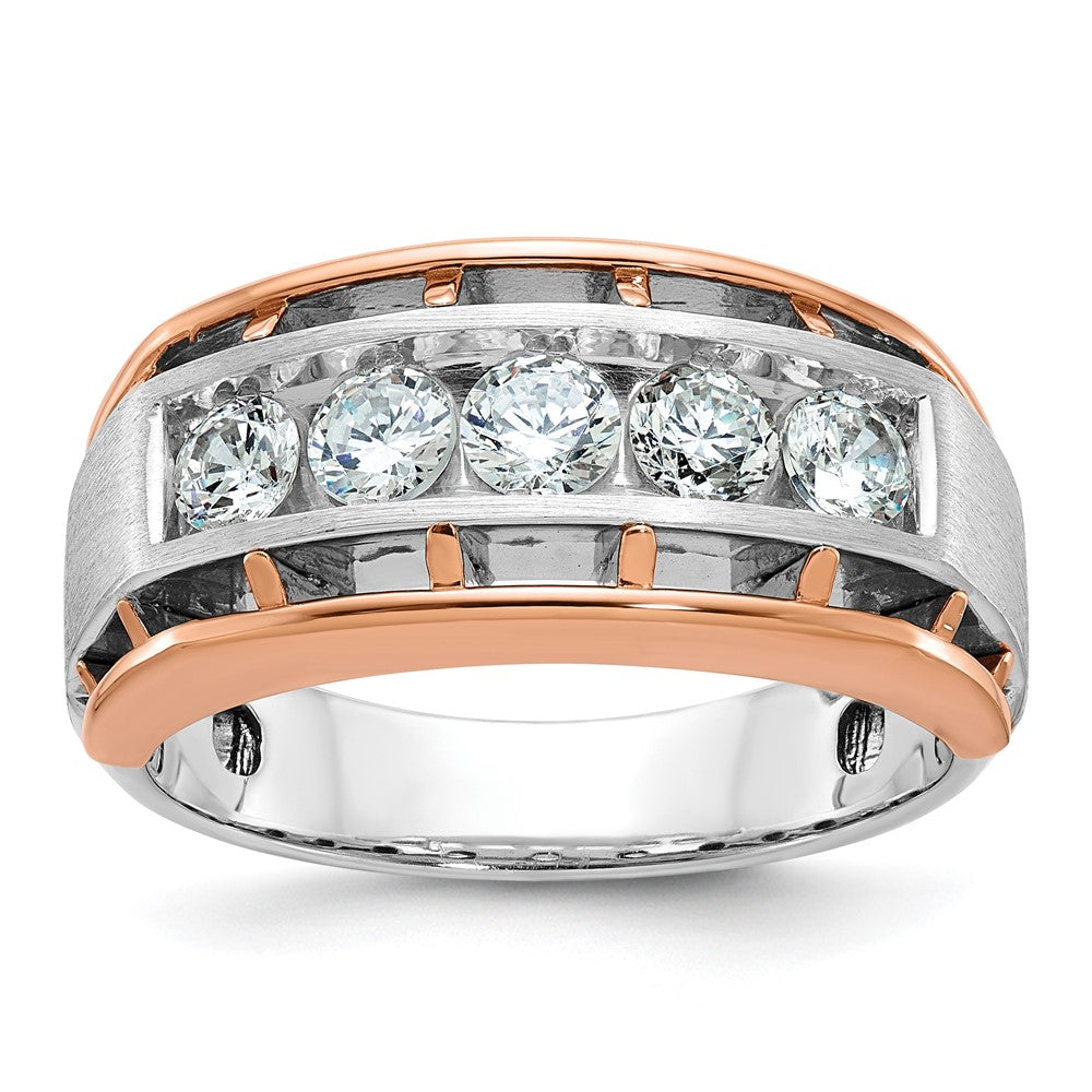 10K Two-Tone Ibgoodman White And Rose Gold Men'S Polished Satin Cut-Out 5-Stone 1 Carat A Quality Diamond Ring
