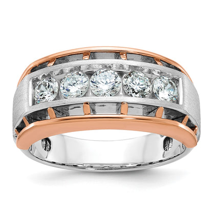 10K Two-Tone Ibgoodman White And Rose Gold Men'S Polished Satin Cut-Out 5-Stone 1 Carat A Quality Diamond Ring