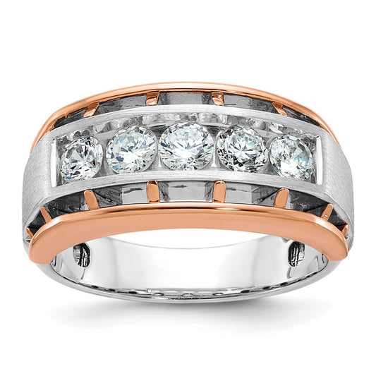 10K Two-Tone Ibgoodman White And Rose Gold Men'S Polished Satin Cut-Out 5-Stone 1 Carat A Quality Diamond Ring