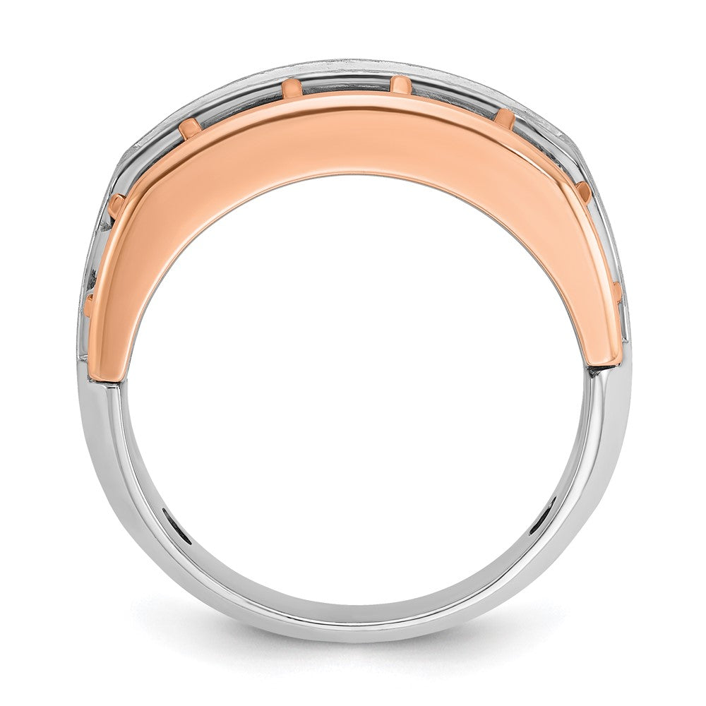 14K White/Rose Gold Two Tone Rose and White 1 Ct. Lab Grown Diamond VS/SI+ G+ Satin Five Stone Cut Out Men's Ring