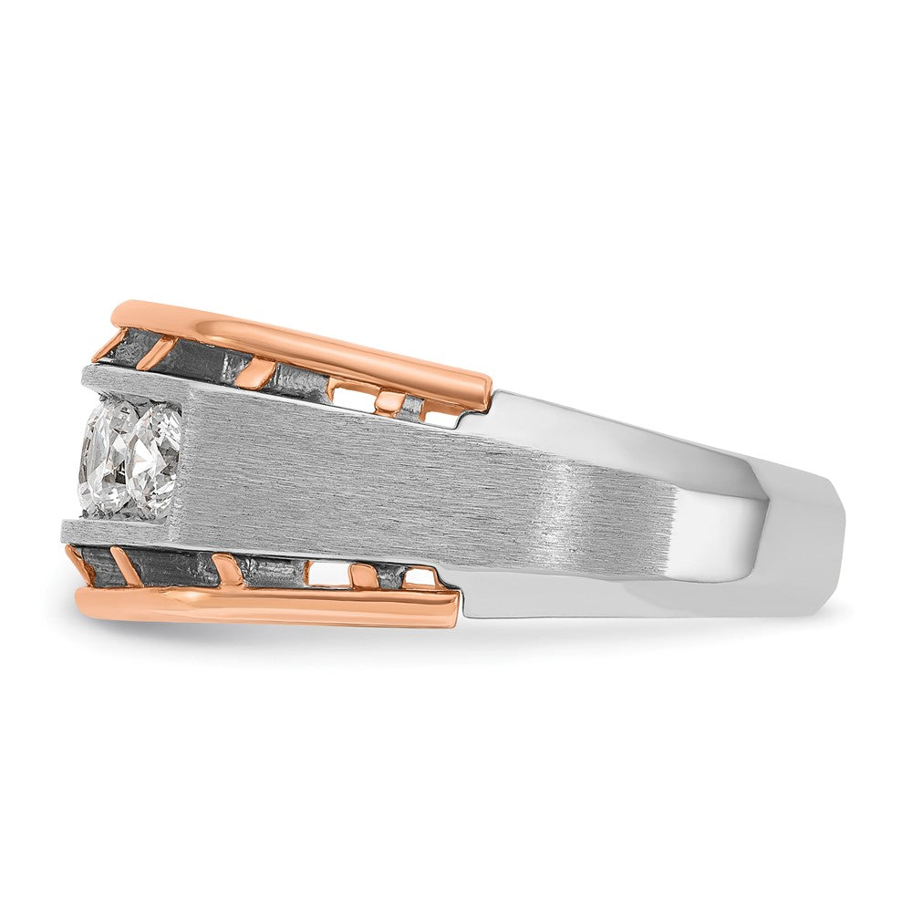 14K White/Rose Gold Two Tone Rose and White 1 Ct. Lab Grown Diamond VS/SI+ G+ Satin Five Stone Cut Out Men's Ring