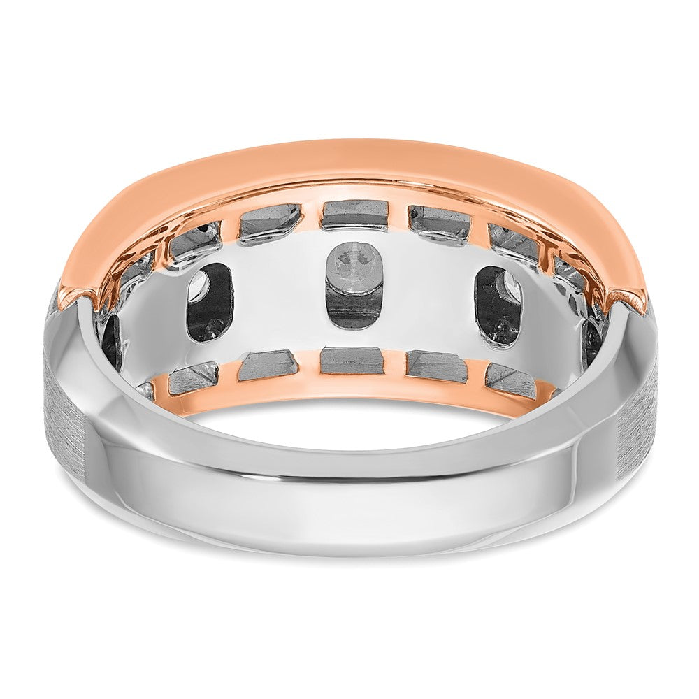 14K White/Rose Gold Two Tone Rose and White 1 Ct. Lab Grown Diamond VS/SI+ G+ Satin Five Stone Cut Out Men's Ring