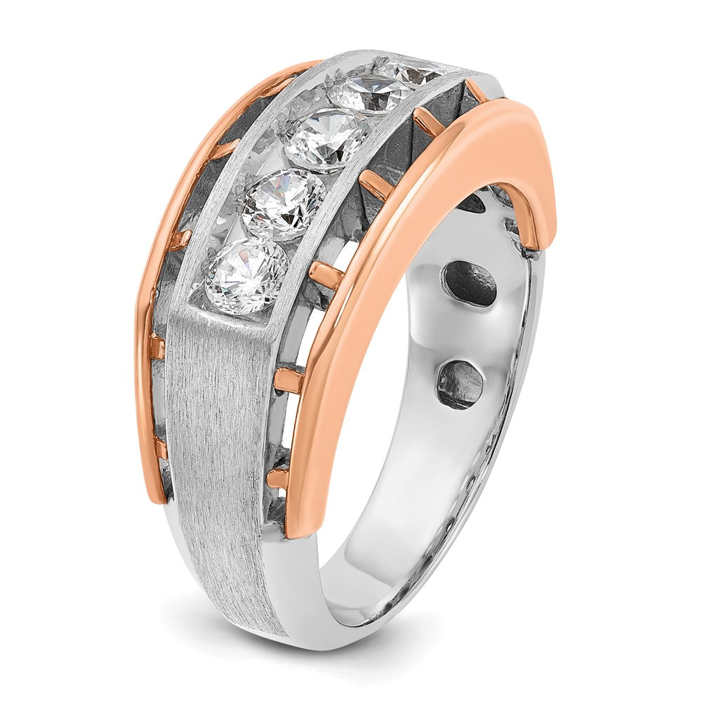 14K White/Rose Gold Two Tone Rose and White 1 Ct. Lab Grown Diamond VS/SI+ G+ Satin Five Stone Cut Out Men's Ring
