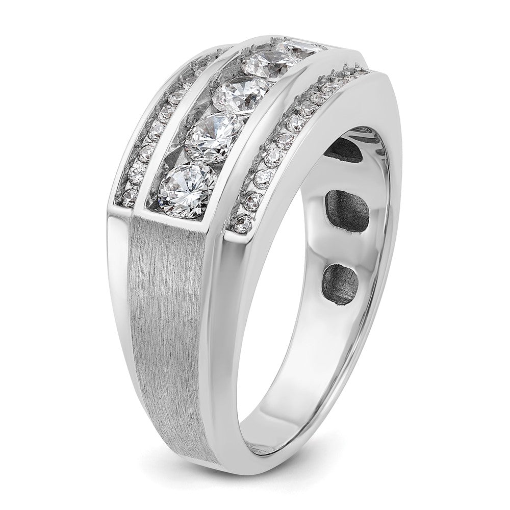 10K White Gold Ibgoodman Men'S Polished And Satin 3-Row 1 1/4 Carat A Quality Diamond Ring